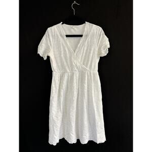 Orange Creek Women's Size L White Cotton Eyelet Lace Dress Short Sleeve V Neck